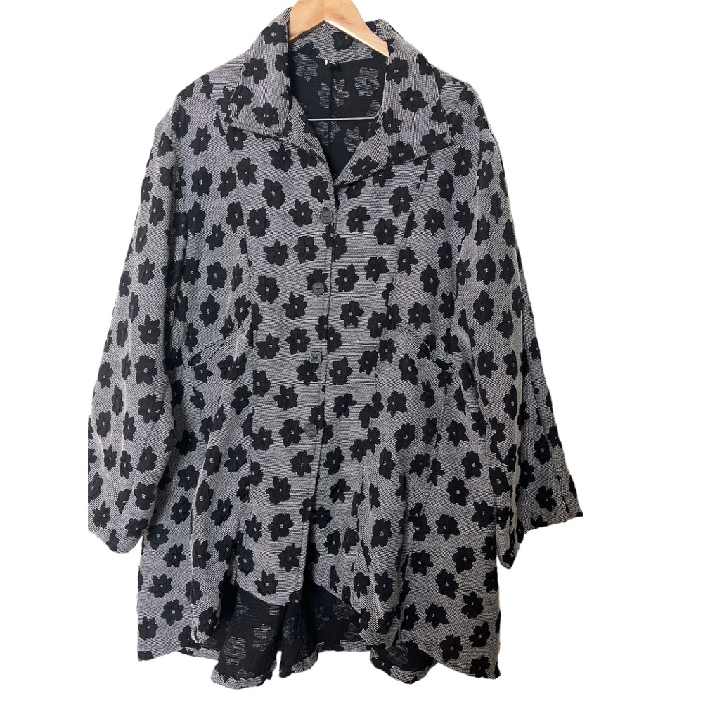 Jane Mohr Dress To Kill Lagenlook Flower Embroidered Button Front Jacket OSFA